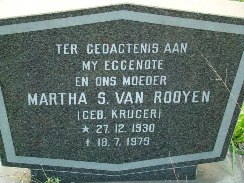 ROOYEN Martha S., van nee KRUGER 1930-1979