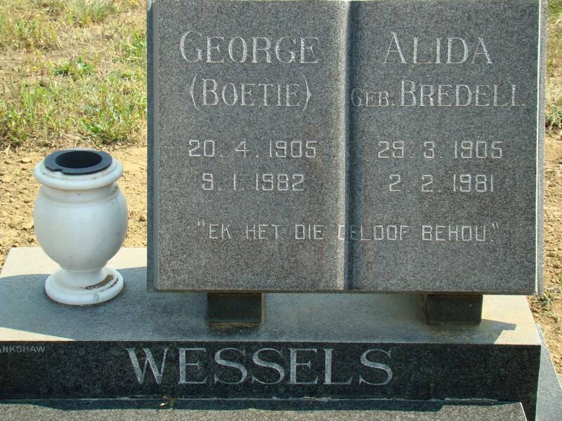 WESSELS George 1905-1982 & Alida BREDELL 1905-1981