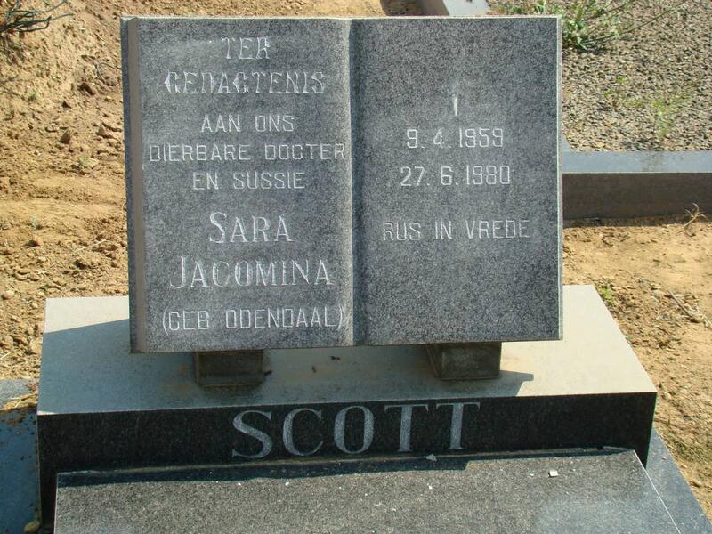 SCOTT Sara Jacomina nee ODENDAAL 1959-1980