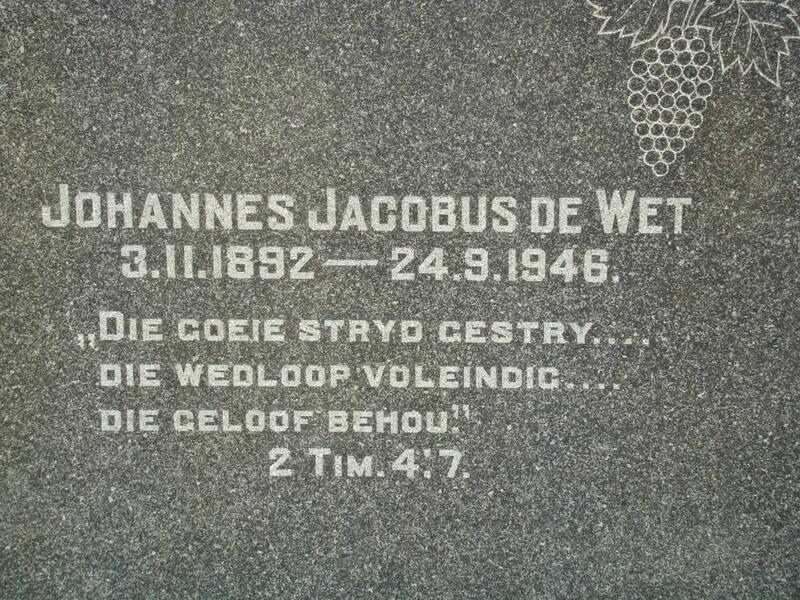 WET Johannes Jacobus, de 1892-1946