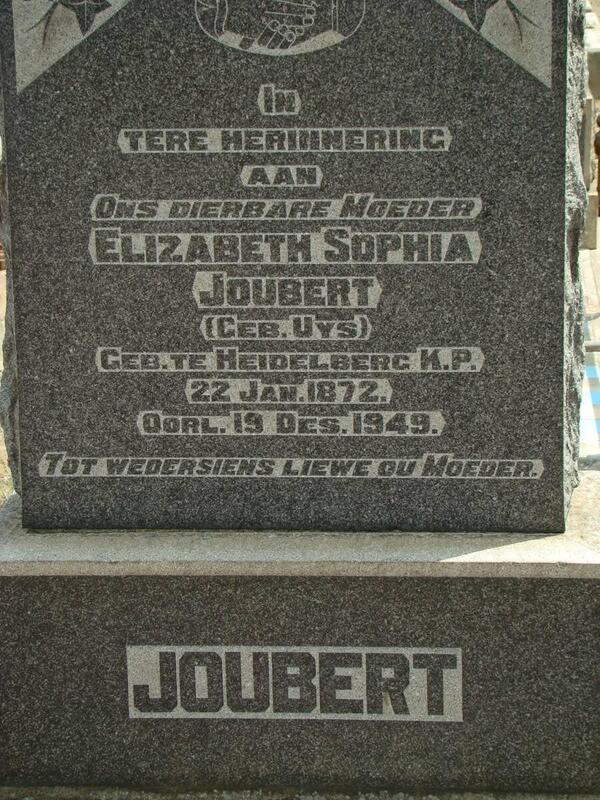 JOUBERT Elizabeth Sophia nee UYS 1872-1949