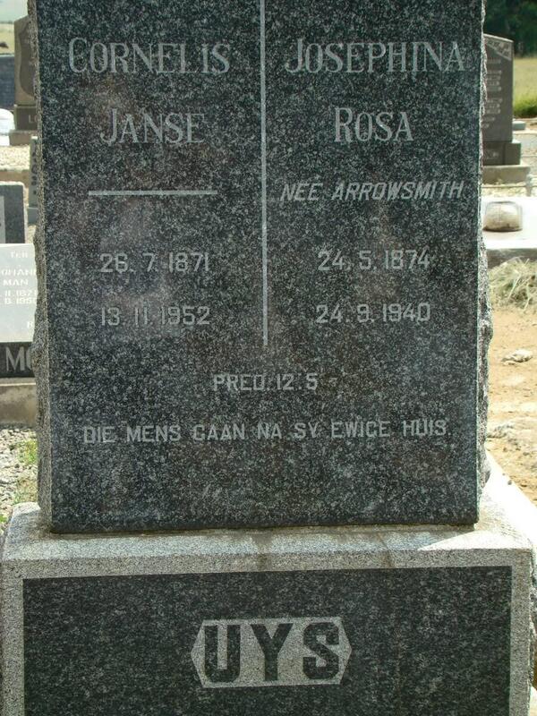 UYS Cornelis Janse 1871-1952 & Josephina Rosa ARROWSMITH 1874-1940