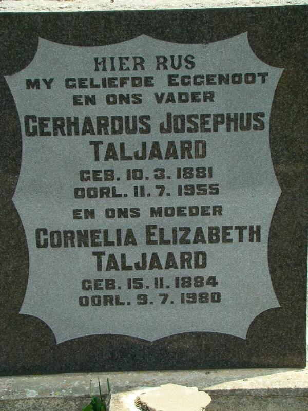 TALJAARD Gerhardus Josephus 1881-1955 & Cornelia Elizabeth 1884-1980