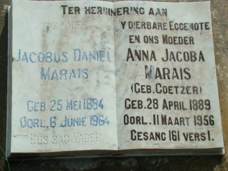MARAIS Jacobus Daniel 1884-1964 & Anna Jacoba COETZER 1889-1956