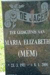 JAGER Maria Elizabeth, de 1911-2000