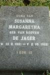 JAGER Susanna Margaretha, de nee VAN ROOYEN 1881-1968