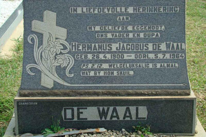 WAAL Hermanus Jacobus, de 1900-1964