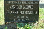MERWE Johanna Petronella, van der 1974-1992