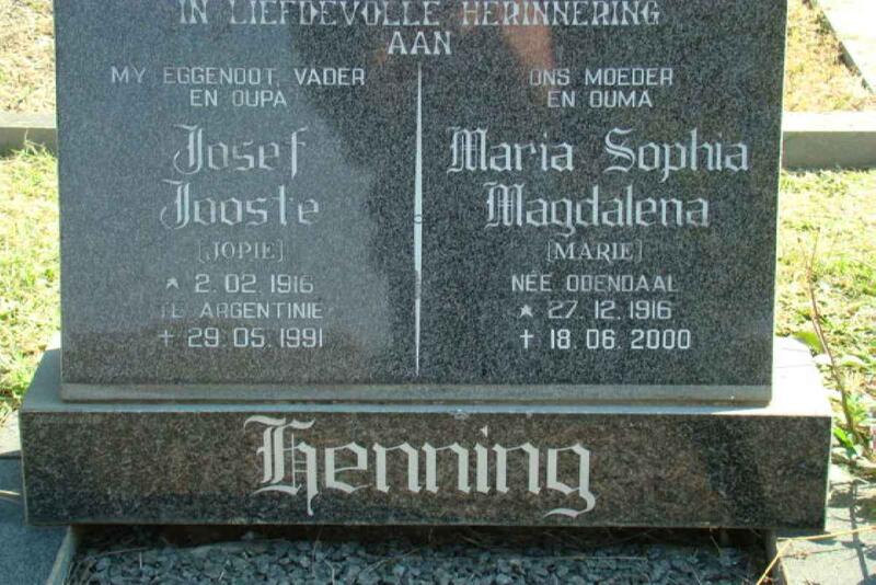 HENNING Josef Jooste 1916 Maria Sophia Magdalena ODENDAAL 1916-2000