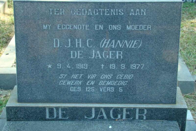 JAGER D.J.H.C., de 1919-1977