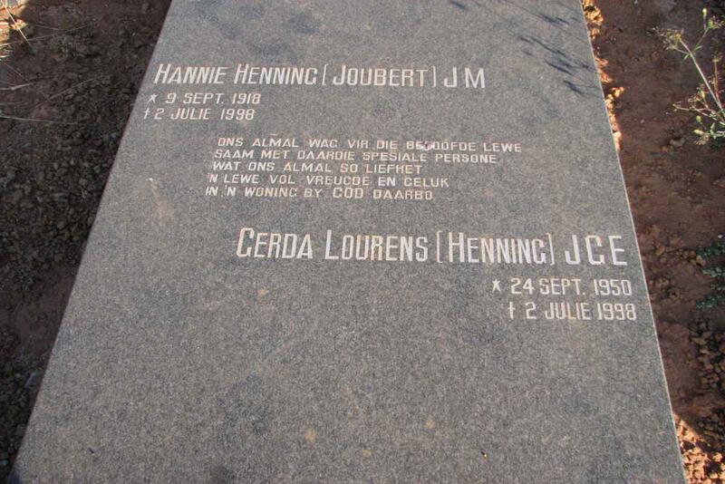 HENNING J.M. nee JOUBERT 1918-1998 :: LOURENS J.G.E. nee HENNING 1950-1998