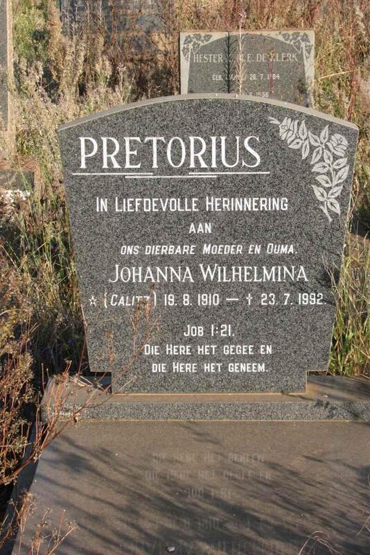 PRETORIUS Johanna Wilhelmina nee CALITZ 1910-1992