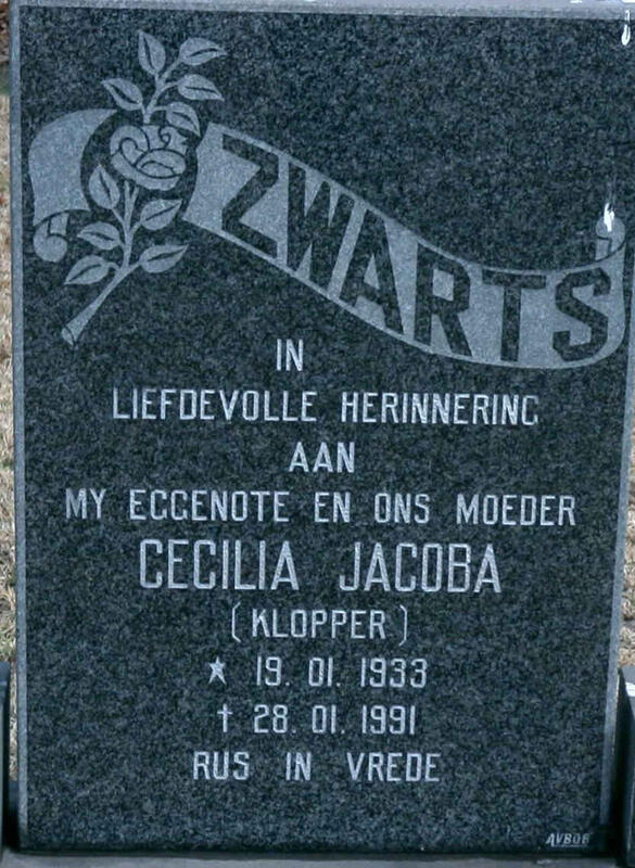 ZWARTS Cecilia Jacoba nee KLOPPER 1933-1991