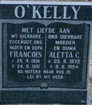 O'KELLY Francois 1931-1991 & Aletta C. 1932-1994