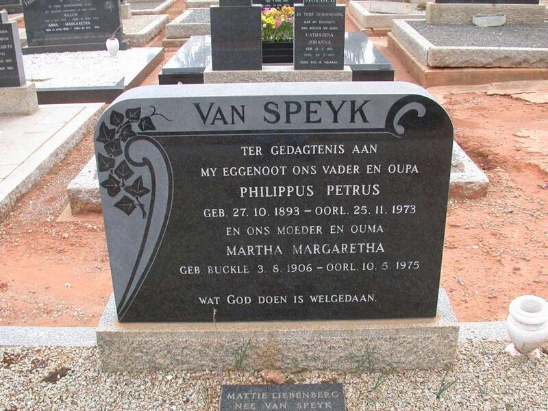 SPEYK Philippus Petrus, van 1893-1973 & Martha Margaretha 1906-1975