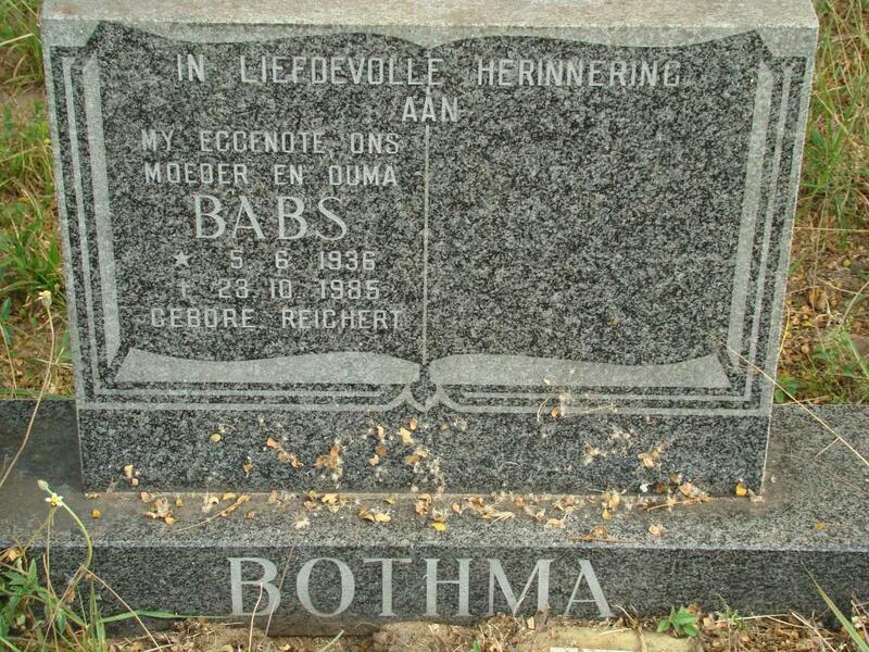 BOTHMA Babs nee REICHERT 1936-1985