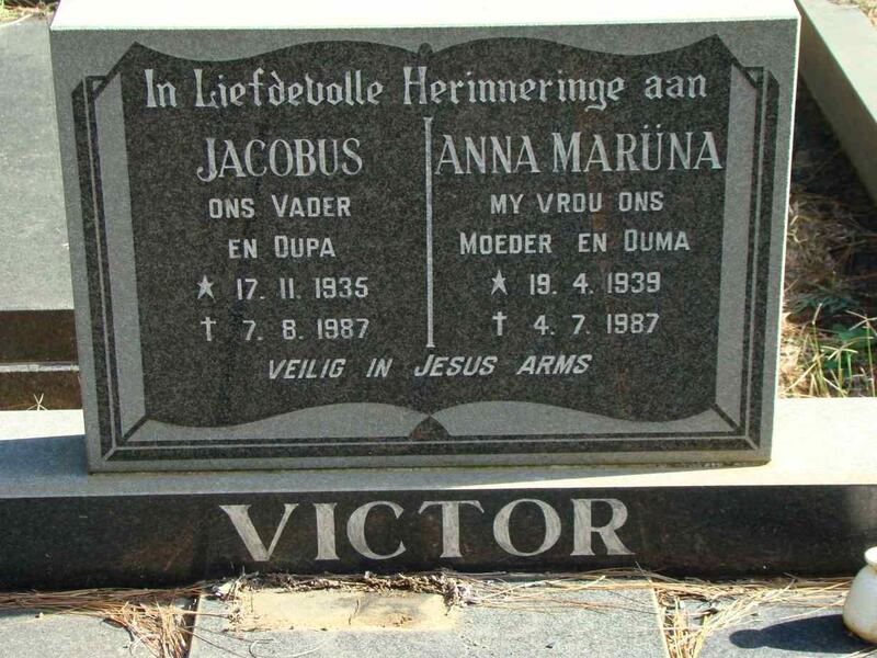 VICTOR Jacobus 1935-1987 & Anna Maruna 1939-1987