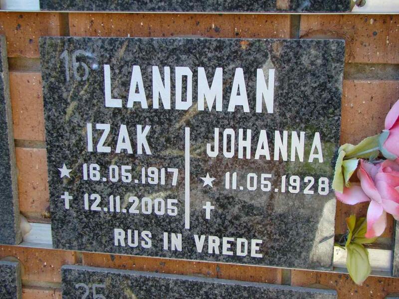 LANDMAN Izak 1917-2005 & Johanna 1928-