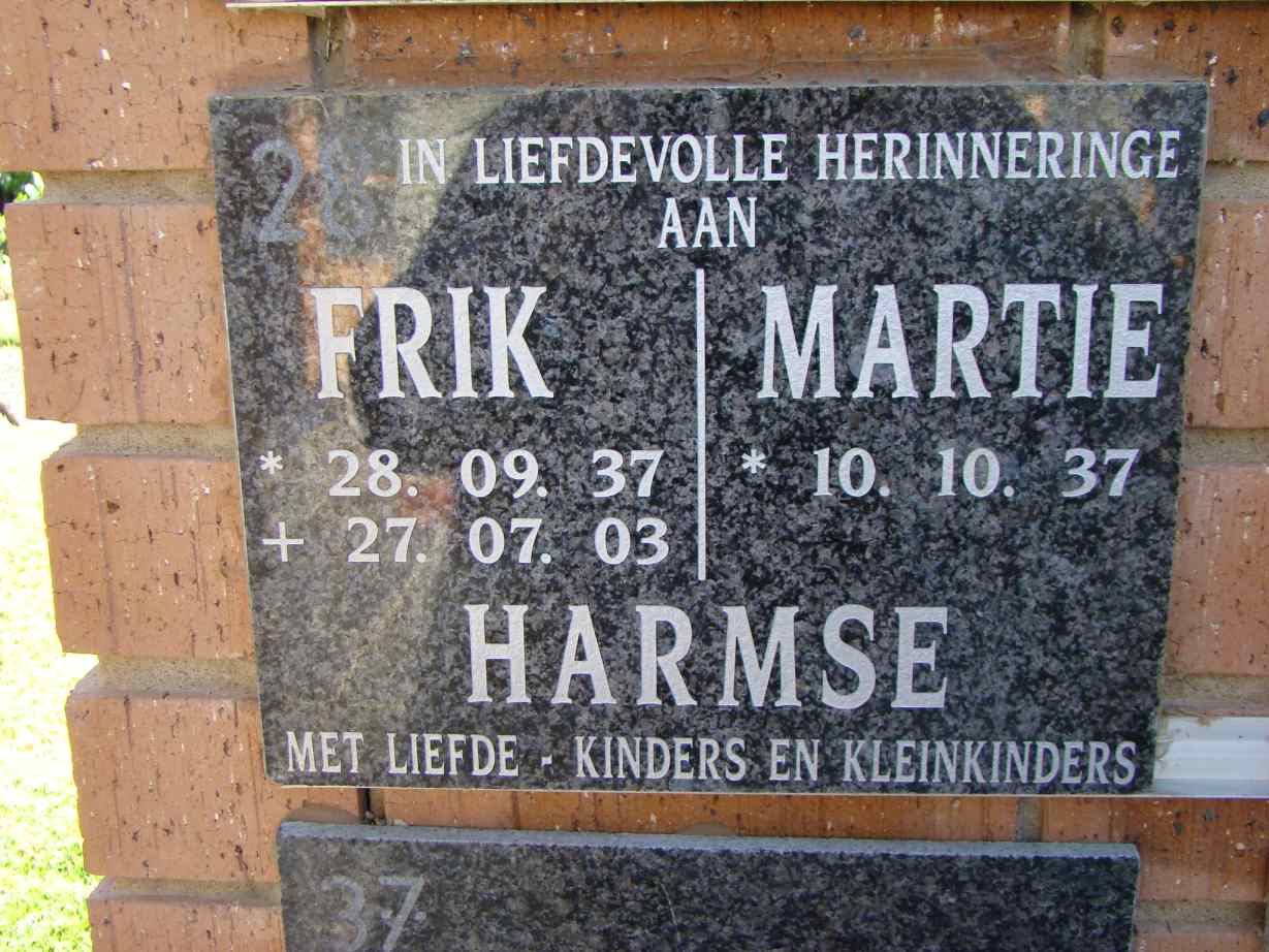 HARMSE Frik 1937-2003 & Martie 1937-