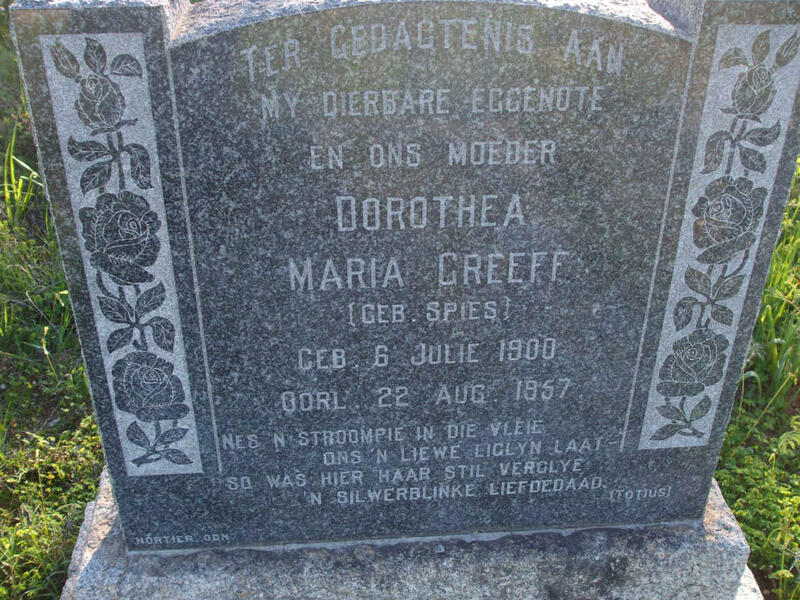 GREEFF Dorothea Maria nee SPIES 1900-1957
