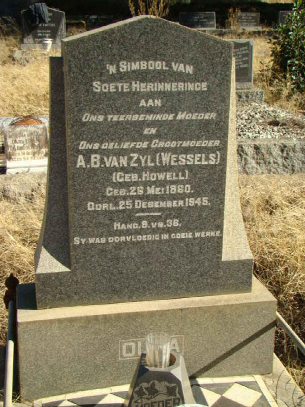 ZYL A.B., van voorheen WESSELS nee HOWELL 1860-1945
