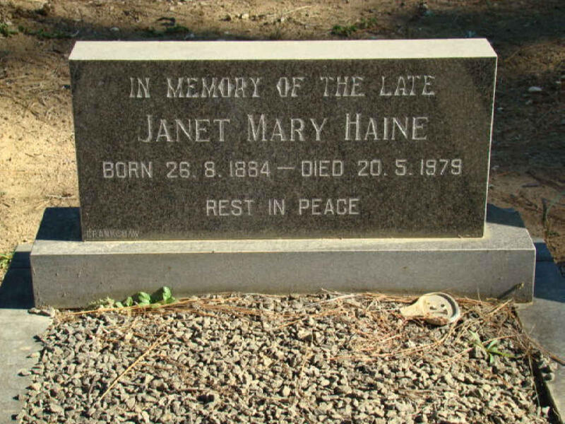 HAINE Janet Mary 1884-1979