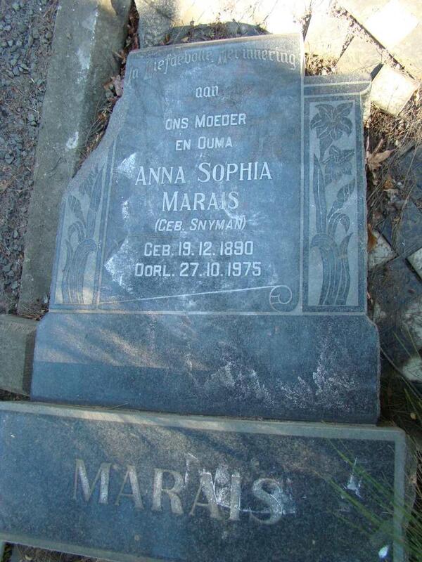 MARAIS Anna Sophia nee SNYMAN 1890-1975