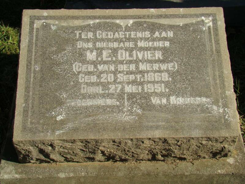 OLIVIER M.E. nee VAN DER MERWE 1868-1951