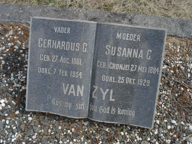ZYL Gerhardus C., van 1881-1954 & Susanna C. CRONJE 1884-1929