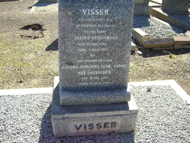VISSER Jasper Gerhardus  1906-1937 :: LAUBSCHER Jacoba Johanna formerly VISSER nee SADIE 1904-1995