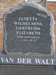 WALT Janetta Wilhelmina Gertruida Elizabeth, van der nee PRETORIUS 1931-