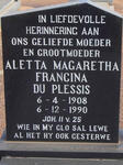 PLESSIS Aletta Margaretha Francina, du 1908-1990