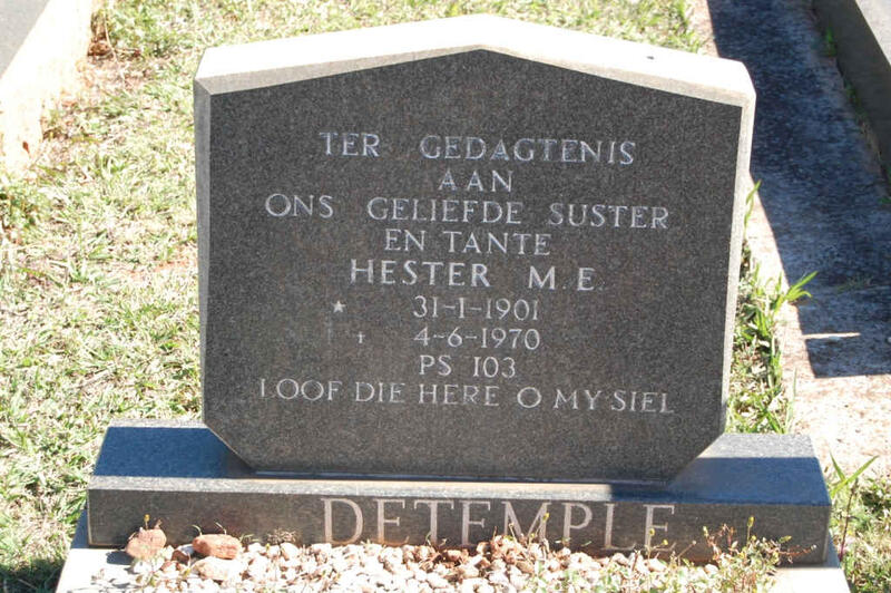 DETEMPLE Hester M.E. 1901-1970