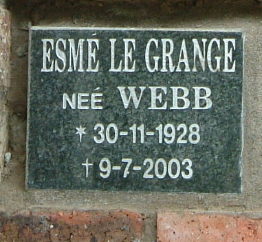 GRANGE Esmé, le nee WEBB 1928-2003