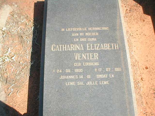 VENTER Catharina Elizabeth geb. LOURENS 1900-1981