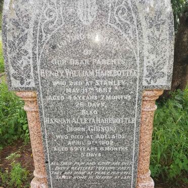 HAREBOTTLE Henry William -1887 &amp; Hannah Alleta GIBSON -1902