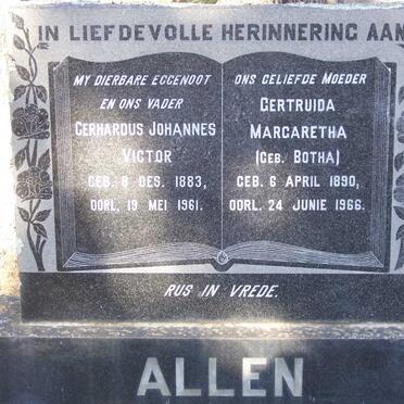 ALLEN Gerhardus Johannes Victor 1883-1961 &amp; Gertruida Margaretha BOTHA 1890-1966