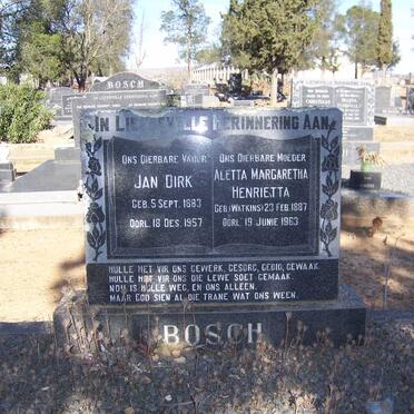 BOSCH Jan Dirk 1883-1957 &amp; Aletta Margaretha Henrietta WATKINS 1887-1963