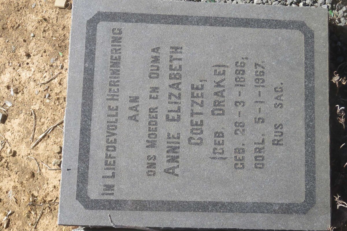 COETZEE Jasper Alwyn Francois 1889-1954 &amp; Annie Elizabeth DRAKE 1896-1967