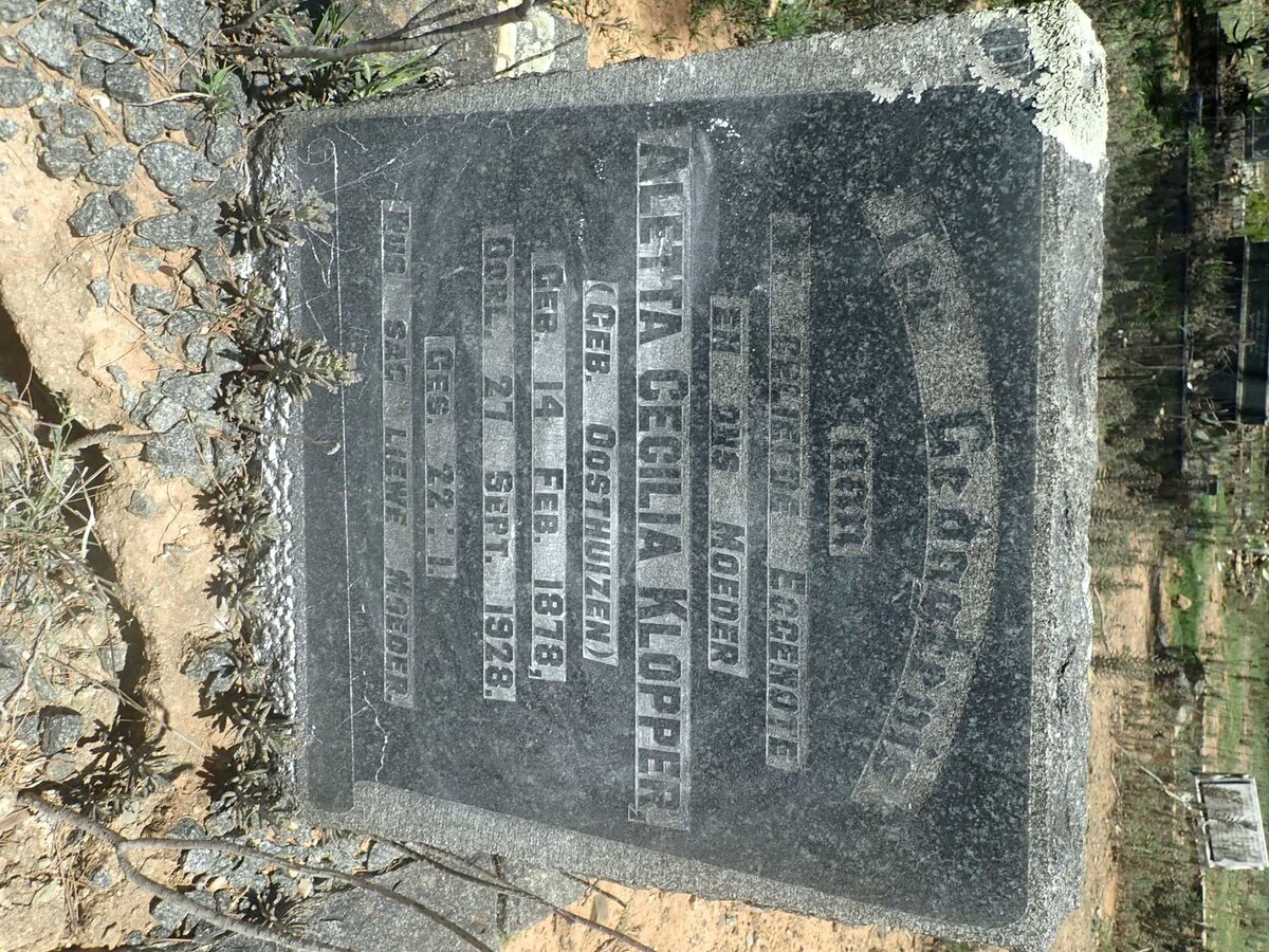 KLOPPER Aletta Cecilia nee OOSTHUIZEN 1878-1928
