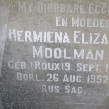 MOOLMAN Hermiena Elizabeth nee ROUX 1891-1952