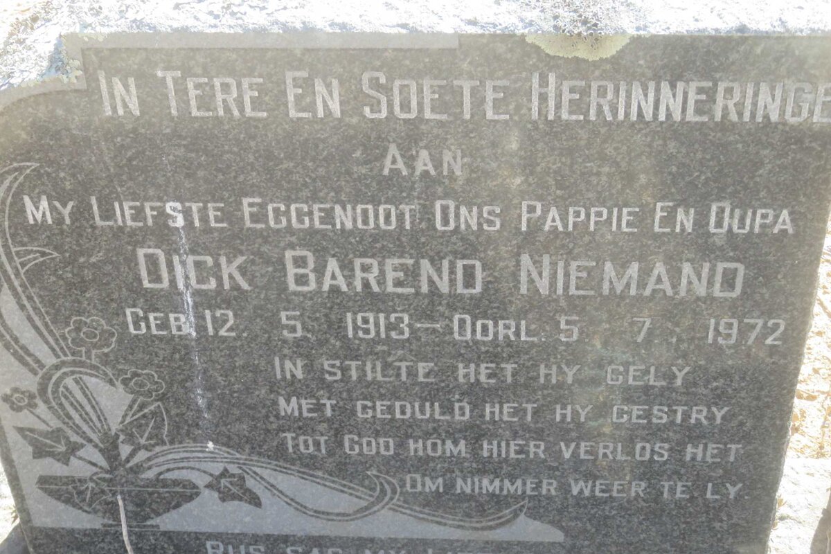 NIEMAND Dick Barend 1913-1972 &amp; Wilhelmina Petronella BOSCH 1913-1966