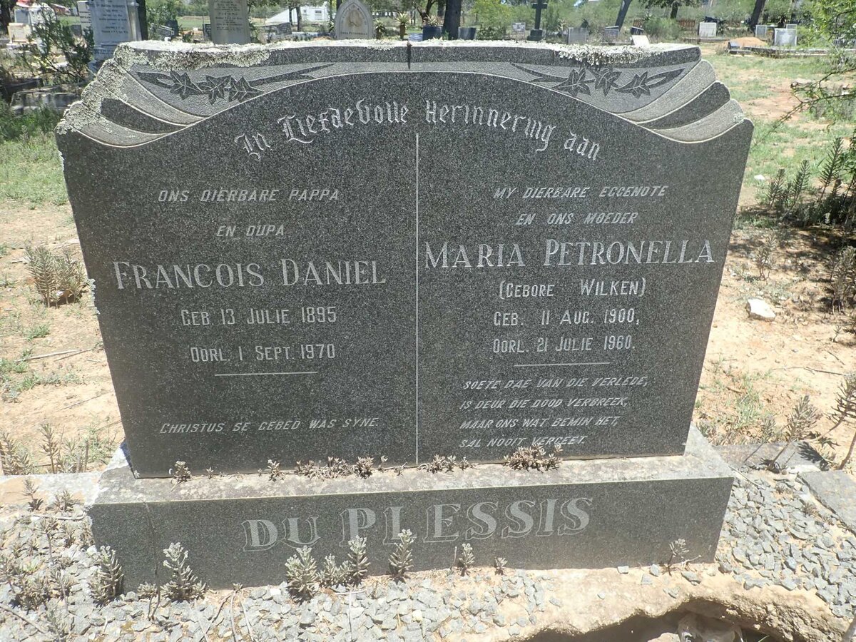 PLESSIS Francois Daniel, du 1895-1970 &amp; Maria Petronella WILKEN 1900-1960