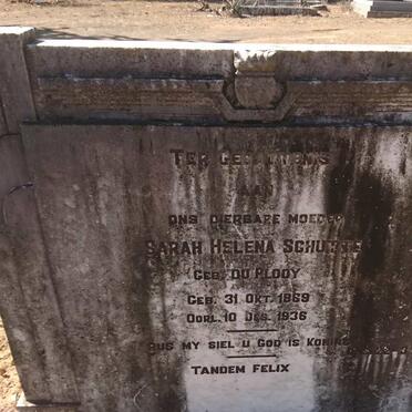 SCHUTTE Sarah Helena nee DU PLOOY 1869-1936