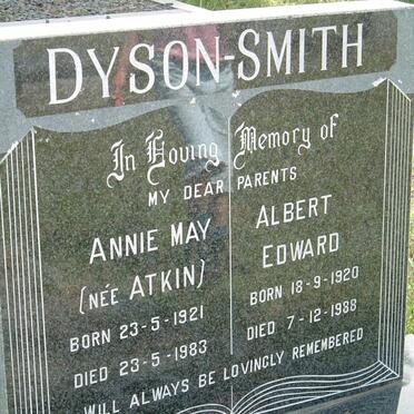 SMITH Albert Edward, DYSON 1920-1988 &amp; Annie May ATKIN 1921-1983