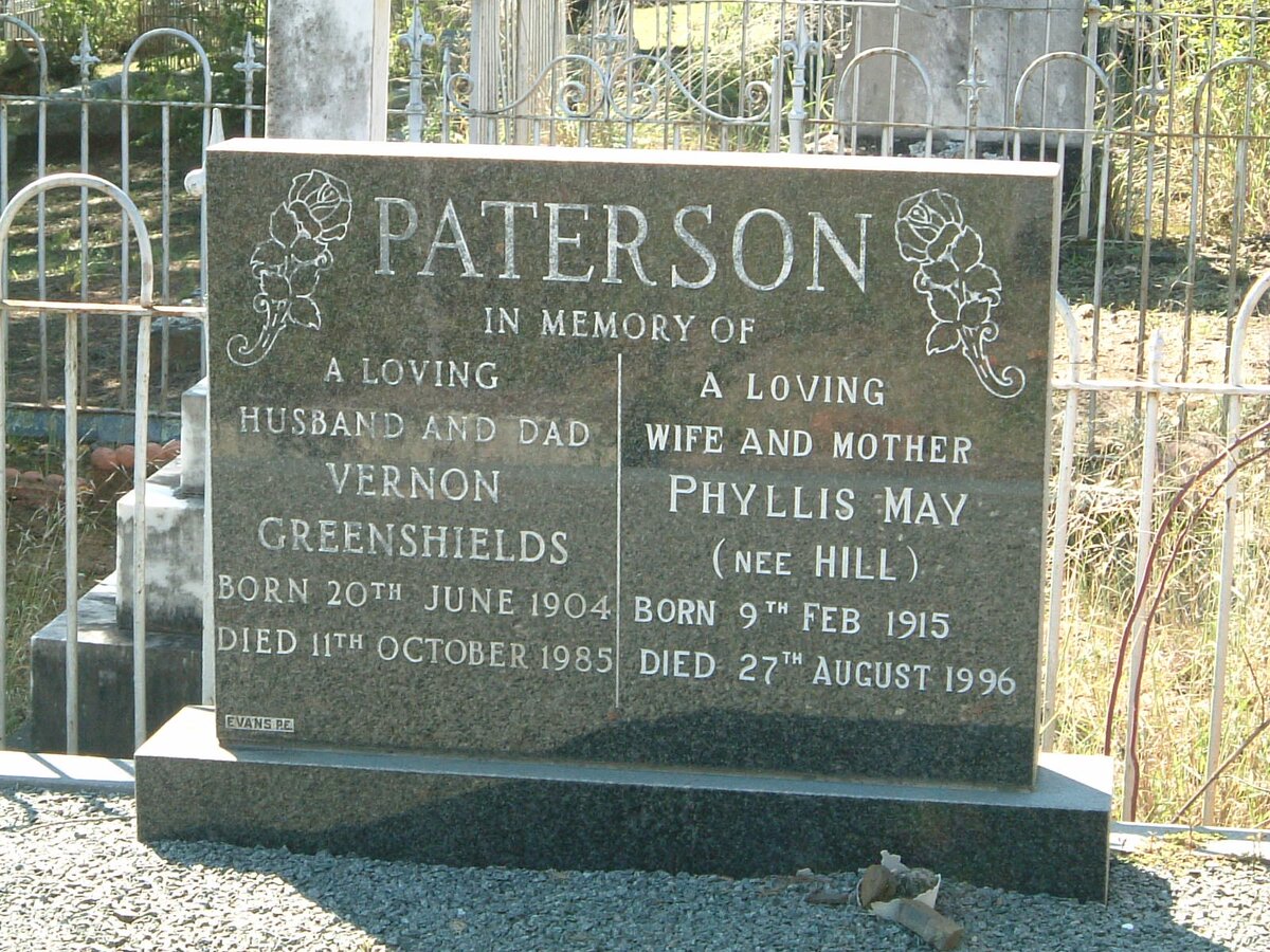 PATERSON Vernon Greenshields 1904-1985 &amp; Phyllis May HILL 1915-1996
