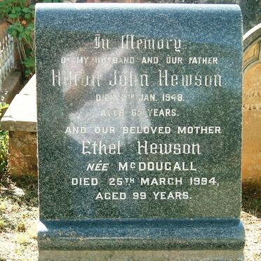 HEWSON Hilton John -1948 &amp; Ethel  MCDOUGALL -1994
