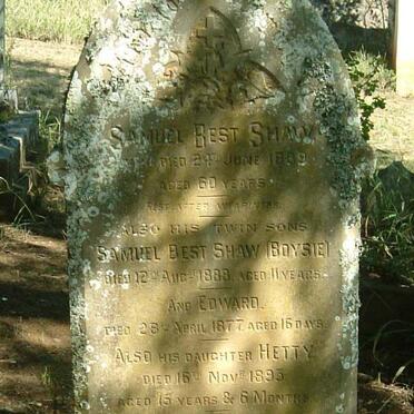 SHAW Samuel Best -1889 :: SHAW Samuel Best 1877-1888 :: SHAW Edward 1877-1877 :: SHAW Hetty -1893