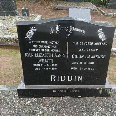 RIDDIN Colin Lawrence 1918-1996 &amp; Joan Elizabeth Agnes WILMOT 1930-2018