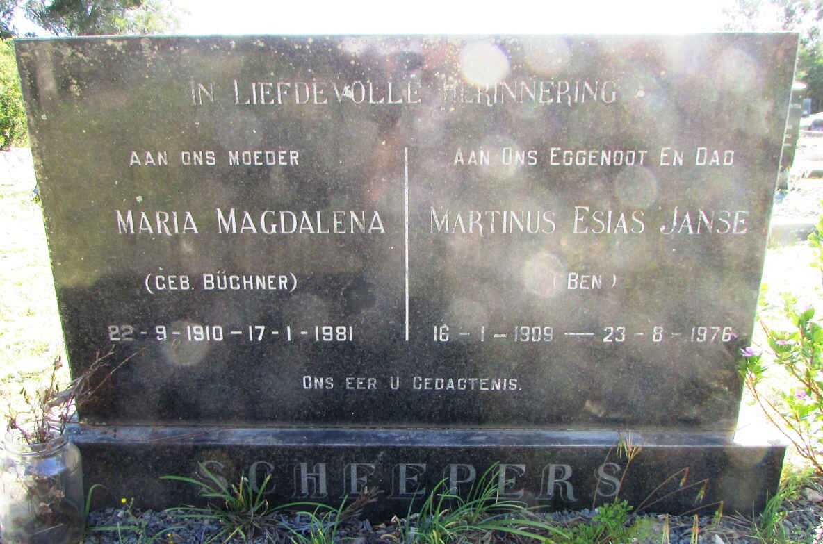 SCHEEPERS Martinus Esias Janse 1909-1976 &amp; Maria Magdalena BUCHNER 1910-1981